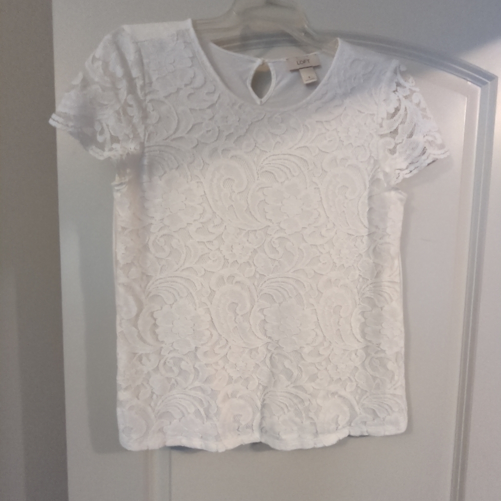 LOFT White Lace Cut Out Blouse